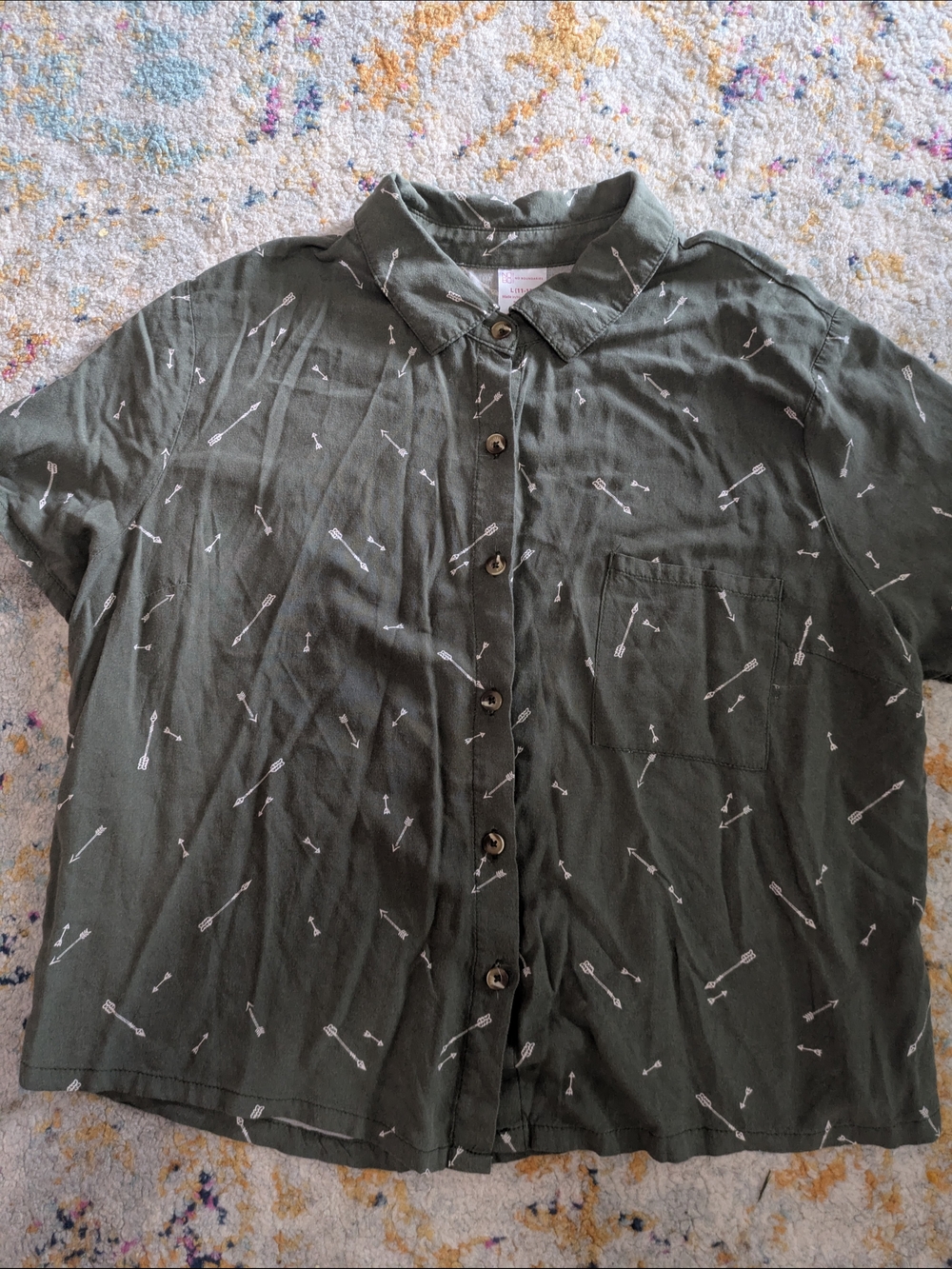 No Boundaries Olive Green Shirt with Arrow Print